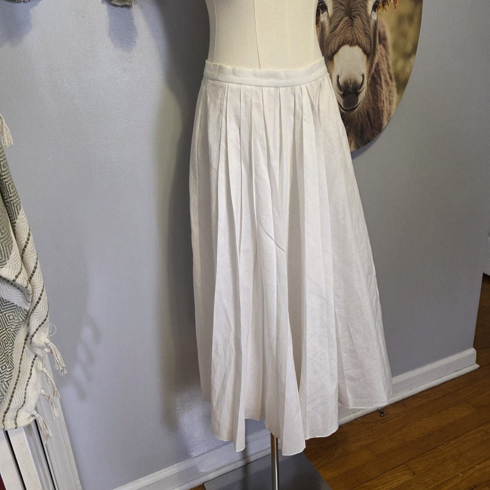 Ralph Lauren Purple‎ Label Arnav Pleated Linen Blend Skirt Size 10 White $1790